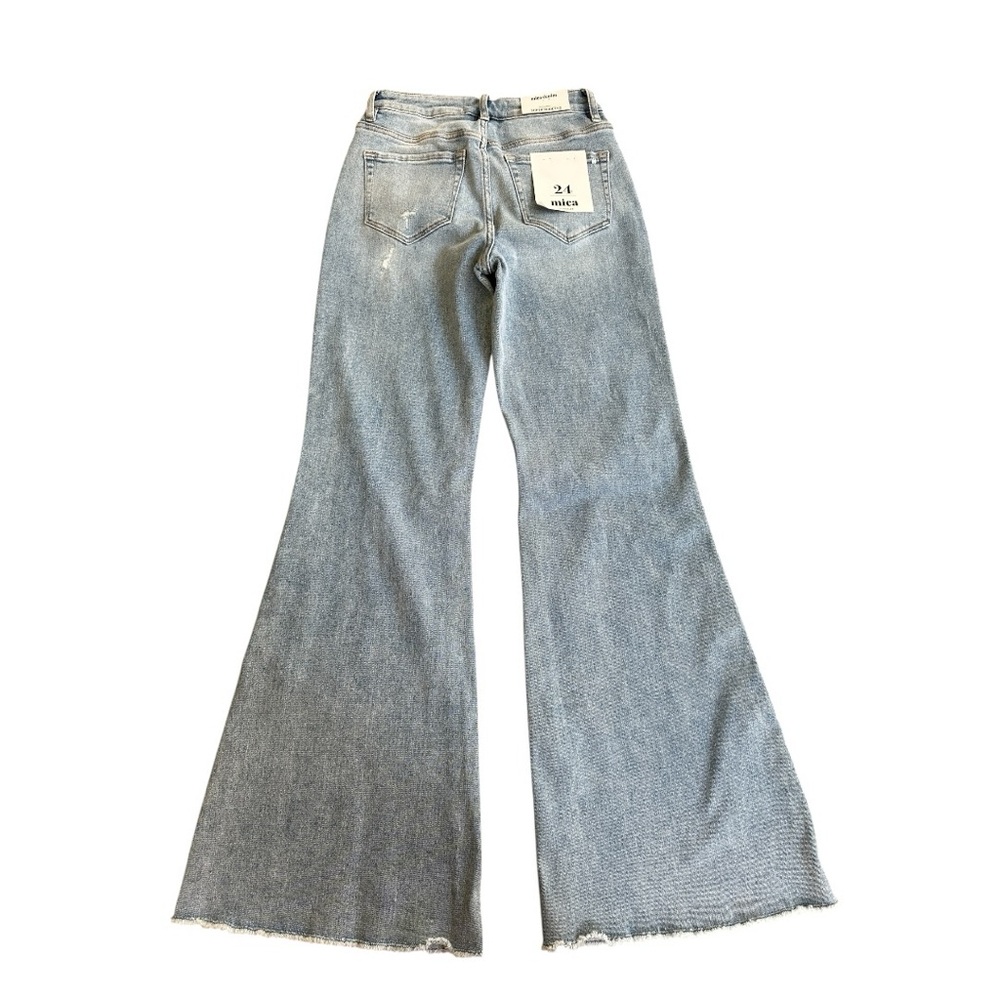 NWT Mica Y2K Distressed Flare Super Wide Leg Blue Jeans – Size 24 - Picture 13 of 16
